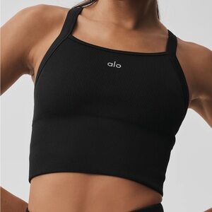 ALO Yoga Black Ribbed Square Crop Sports Bra